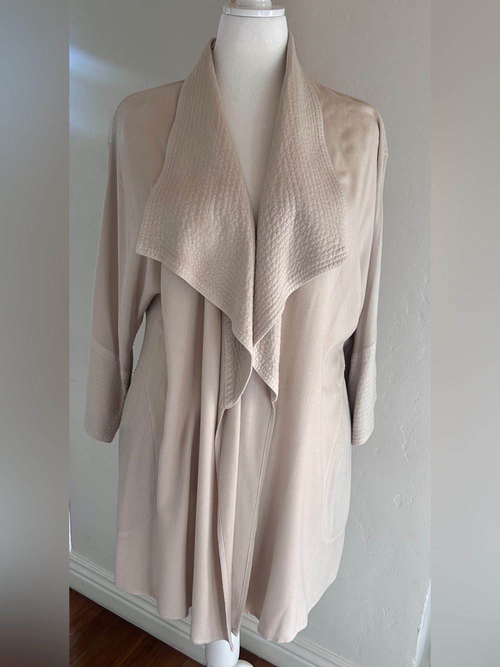 Oversized Cream Waterfall Collar Duster Cardigan with Pockets Plus 1X/2X